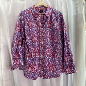 Talbots Plus Size 20W Button Down Long Sleeve Multicolor Paisley Shirt